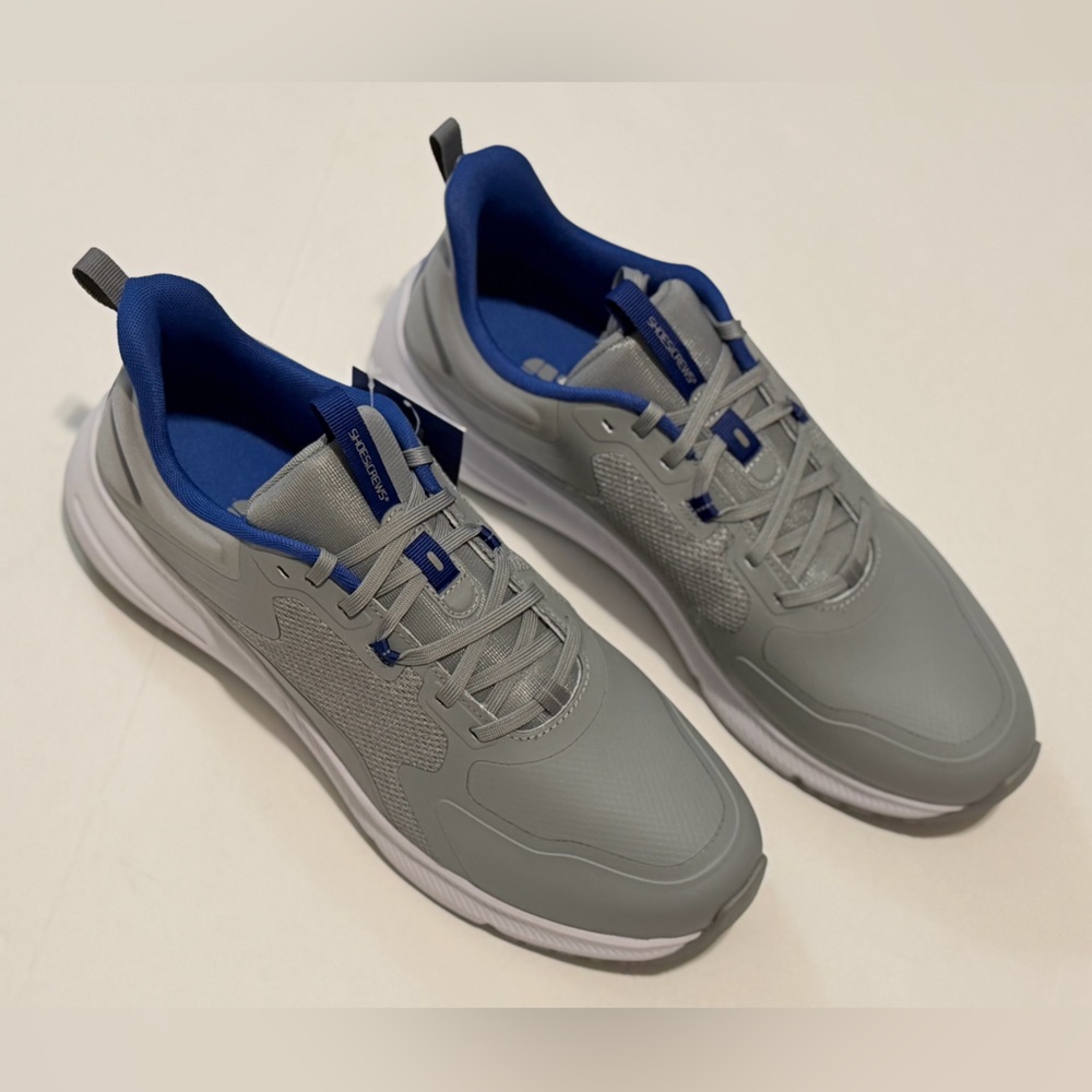 Shoes for Crews Men's Gray Nonslip Sneakers with Blue Interior Accents 13